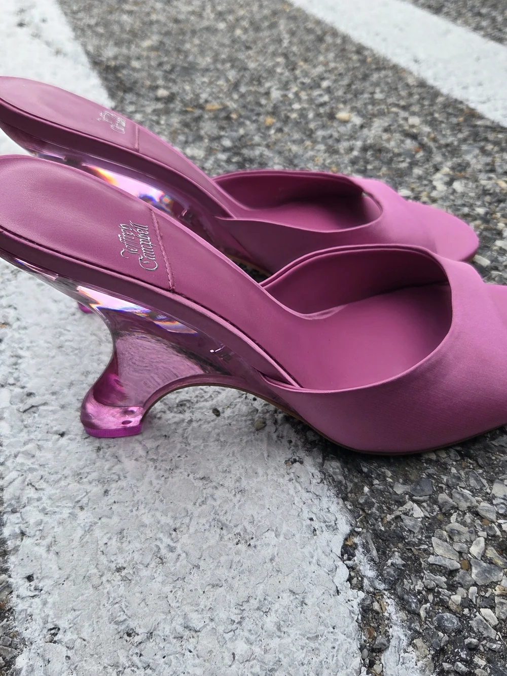Jeffrey Campbell Mew 2 Pink Satin Open-Toe Mule with Sculpted Heel 10